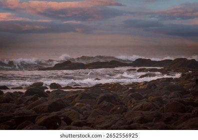 rough sea side during before raining at sunset