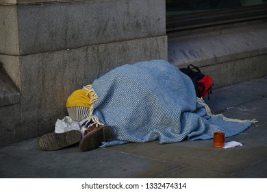 Rough Sleeper Homeless People Sleeping On Street Pavement