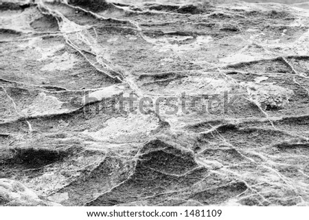 The rough textured surface of a rock (focus slightly shallow front to back).