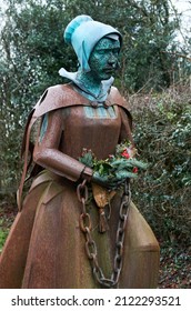 Roughlee, Pendle, Lancashire, England, 3rd Feb 2022. Amazing Statue Of Alice Nutter Famous Historical Widow Of The Parish.