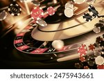 Roulette Spin Casino Chips Blow Concept 3D Rendered Illustration. Casino Gambling.