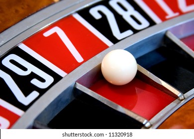 Roulette Wheel With Ball On 7