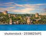 Roumeli Hissar Castle from Bosphorus Straight, sunset view, Istanbul, Turkey