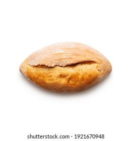 Round Baked Bread With Brans Isolated On White Background. Top View