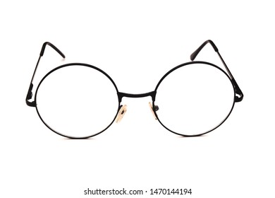 Round Black Glasses Isolated On White Background In Open View