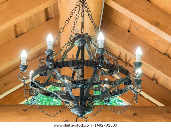 Round Black Wrought Iron Chandelier Bulbs Stock Photo Edit Now