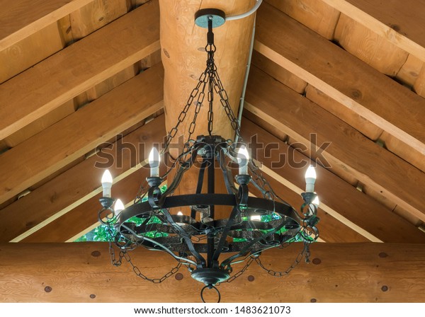 Round Black Wrought Iron Chandelier Bulbs Stock Photo Edit Now