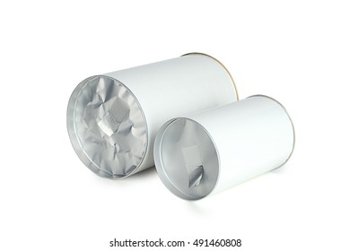 Round boxes packaging container for tea or coffee isolated on white background.