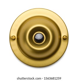 Round Brass Doorbell Isolated On White Background.