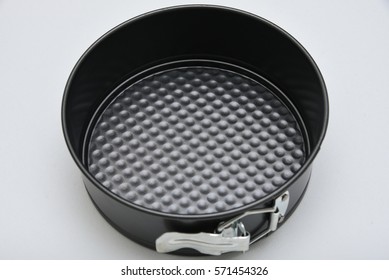 Round Cake Or Baking Tin, Mold, Mould On White Background, Homemade Cake Making Or Baking.  Pastry Bakery In Kerala India.