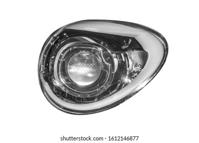 Round Car Headlight Isolated On White.