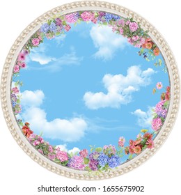 Round Ceiling With Flowers And Sky