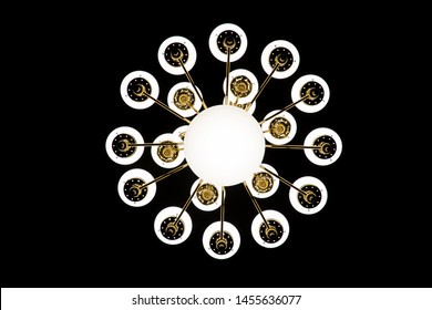 Round ceiling multiple lamp with different light sources at black background