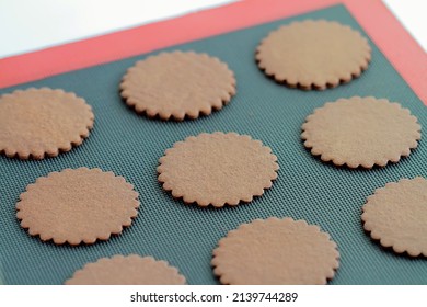 Round Chocolate Shortbread On Baking Mat