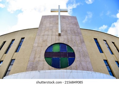 Round Church Facade With Cross On Top
