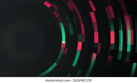 Round circles finance background with red and black candlesticks. Abstract business pattern. Trading Charts illustration. Cover for presentation. Geometric lines dots waves graphs bar. Black grey BG - Powered by Shutterstock - Get 15% off with code: PIKWIZARD15
