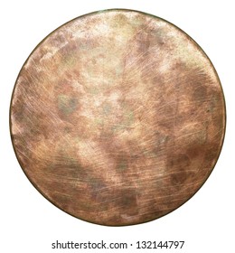 Round Copper Plate Texture, Old Metal Background.