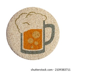 Round Cork Table Coaster With Beer Mug On White Background