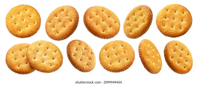Round crackers isolated on white background 