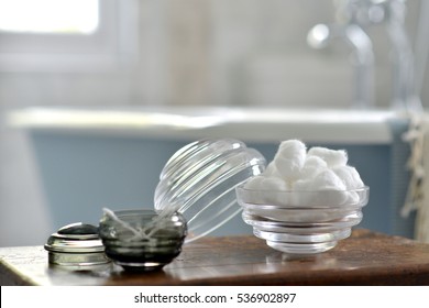 Round Decorative Glass Storage Jars In A Bathroom