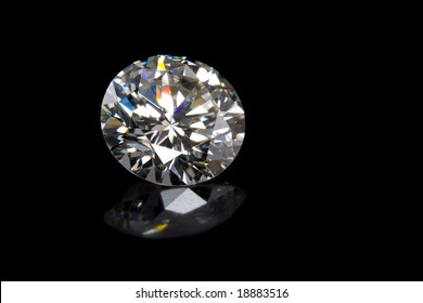 Round Diamond on Black Background with Reflection
