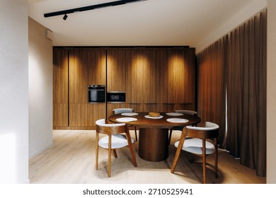 Round dining table set intimate dinner staging and chef test