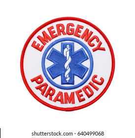 Round Fabric Emergency Paramedic Patch Isolated On White Background.