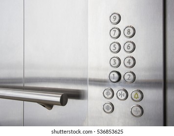 Round Floor Buttons Inside The Elevator In An Office Building