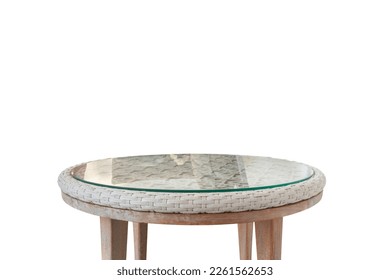 Round glass table top isolated on white background for product display
