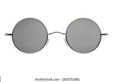 Round Gray Mirror Sunglasses With Gun Metal Frame Isolated On White Background