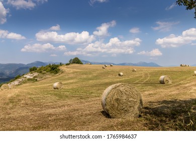 Round Hay Bales, Agriculture in the Sibillini National Park, Le Marche, Italy