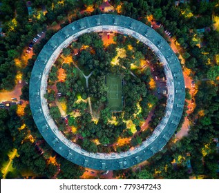 Round House With City Lights Top View