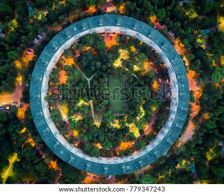 Round House with City Lights Top View