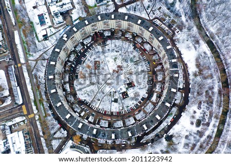 Round House in Moscow Nezhinskaya Street Top View. Circle shaped house