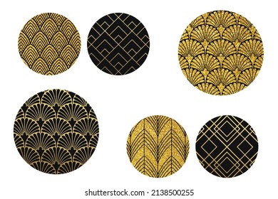 Round key- chain, magnet, cover design with deep green leather texture. Art Deco sublimation set ready to print on white background