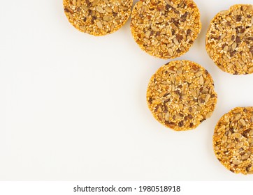 Round Kozinaki Of Sunflower Seeds Isolated On White Background. Copy Space. Flatlay. Space For Text.