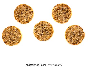 Round Kozinaki Of Sunflower Seeds Isolated On White Background. Copy Space. Flatlay.