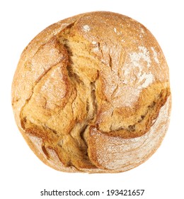 Round Loaf Of Bread Isolated Over The White Background, Above View