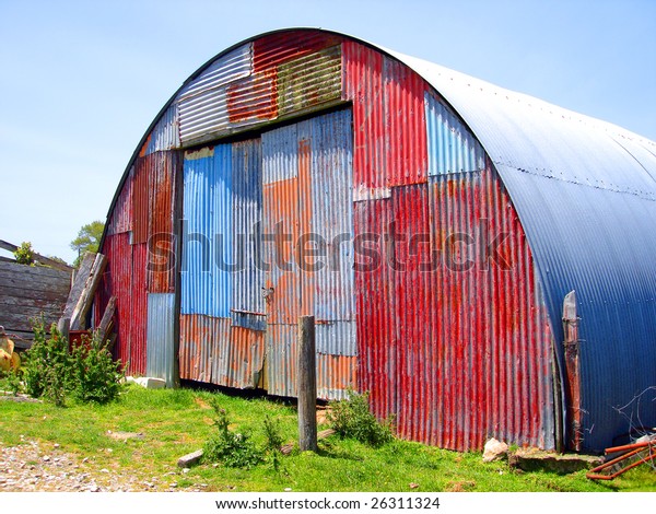 Round Metal Shed On Farm Mismatched Stock Image Download Now