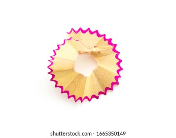 
Round neat shavings from sharpening a wooden pencil with a pink border. White isolated background, close-up shot - Powered by Shutterstock