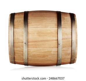 Round Oak Barrel Isolated On White Background