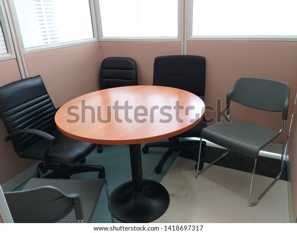 Round Office Table Three Revolving Chairs Stock Photo Edit Now