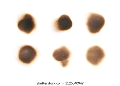 Round paper burn mark stain isolated over the white background   set several different foreshortenings