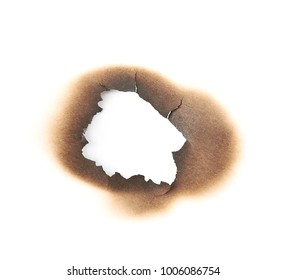 Round Paper Burn Mark Stained Hole Isolated Over The White Background