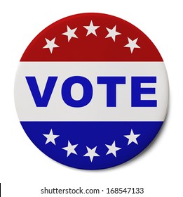 Round Patriotic Vote Button Isolated on White Background.