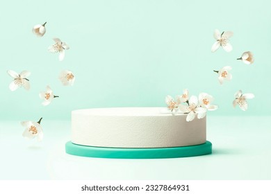 Round podium for cosmetic beauty product with jasmine flowers - Powered by Shutterstock