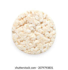 Round Puffed Rice Cake Isolated On White Background. Healthy Crunchy Snack. Wholegrain Crisp Bread 