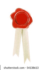 Round Red Wax Seal With A White Ribbon