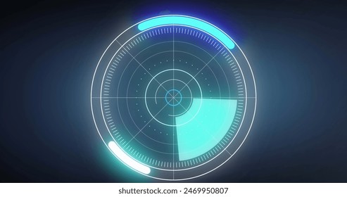 Round scanner over multiple graphs against round scanner and data processing on blue background. Global digital interface technology and networking concept digitally generated image.