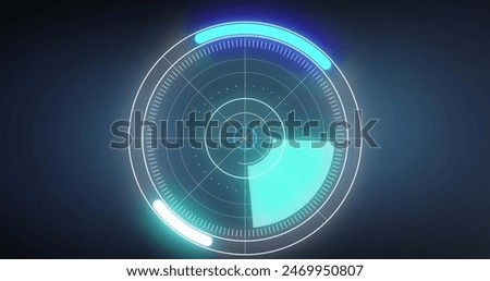 Round scanner over multiple graphs against round scanner and data processing on blue background. Global digital interface technology and networking concept digitally generated image.